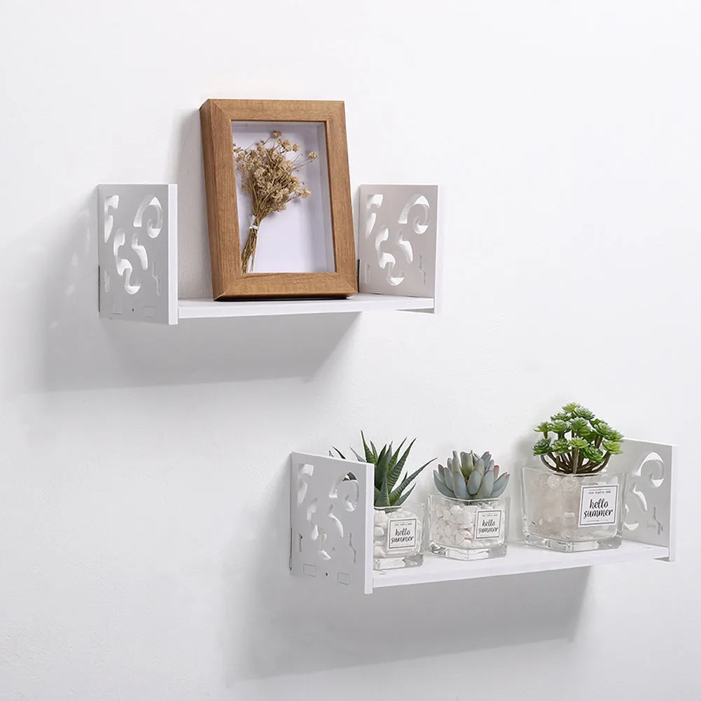 Set of 2 U-Shaped Floating Shelves White WPC Wall Decor