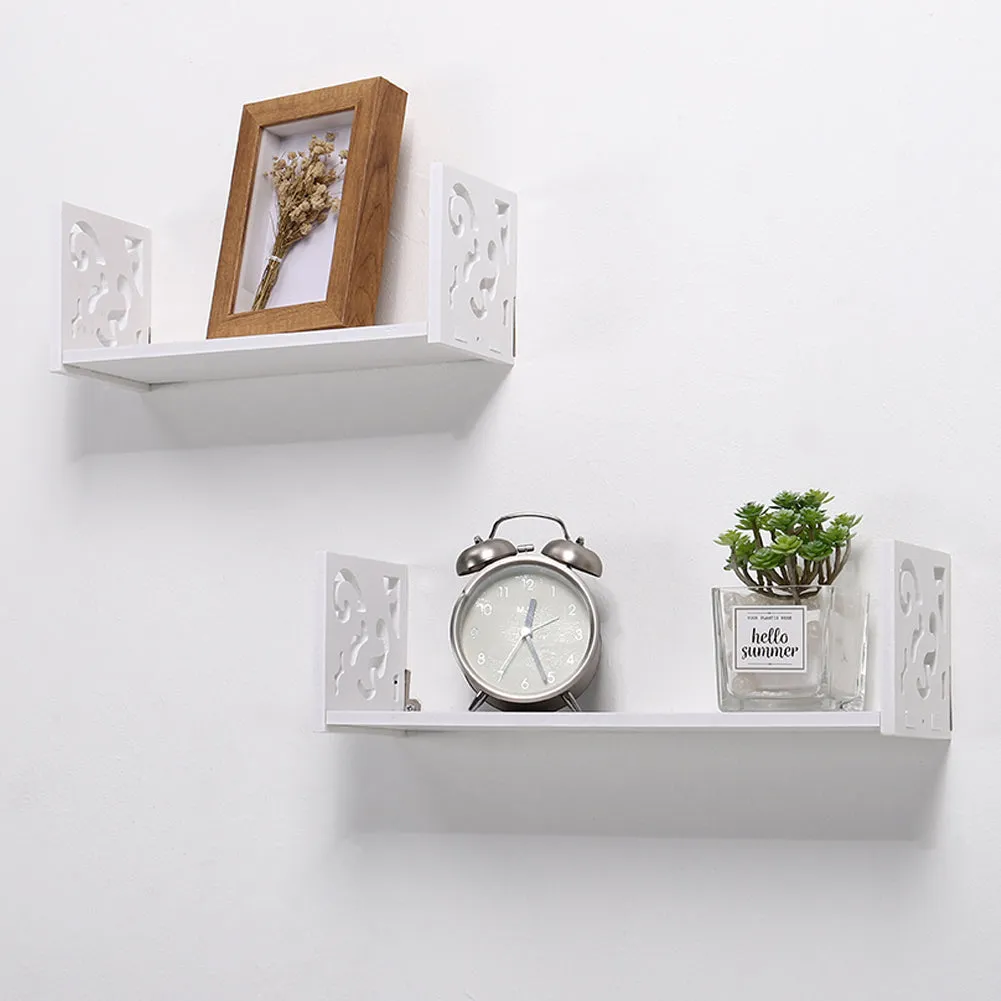 Set of 2 U-Shaped Floating Shelves White WPC Wall Decor