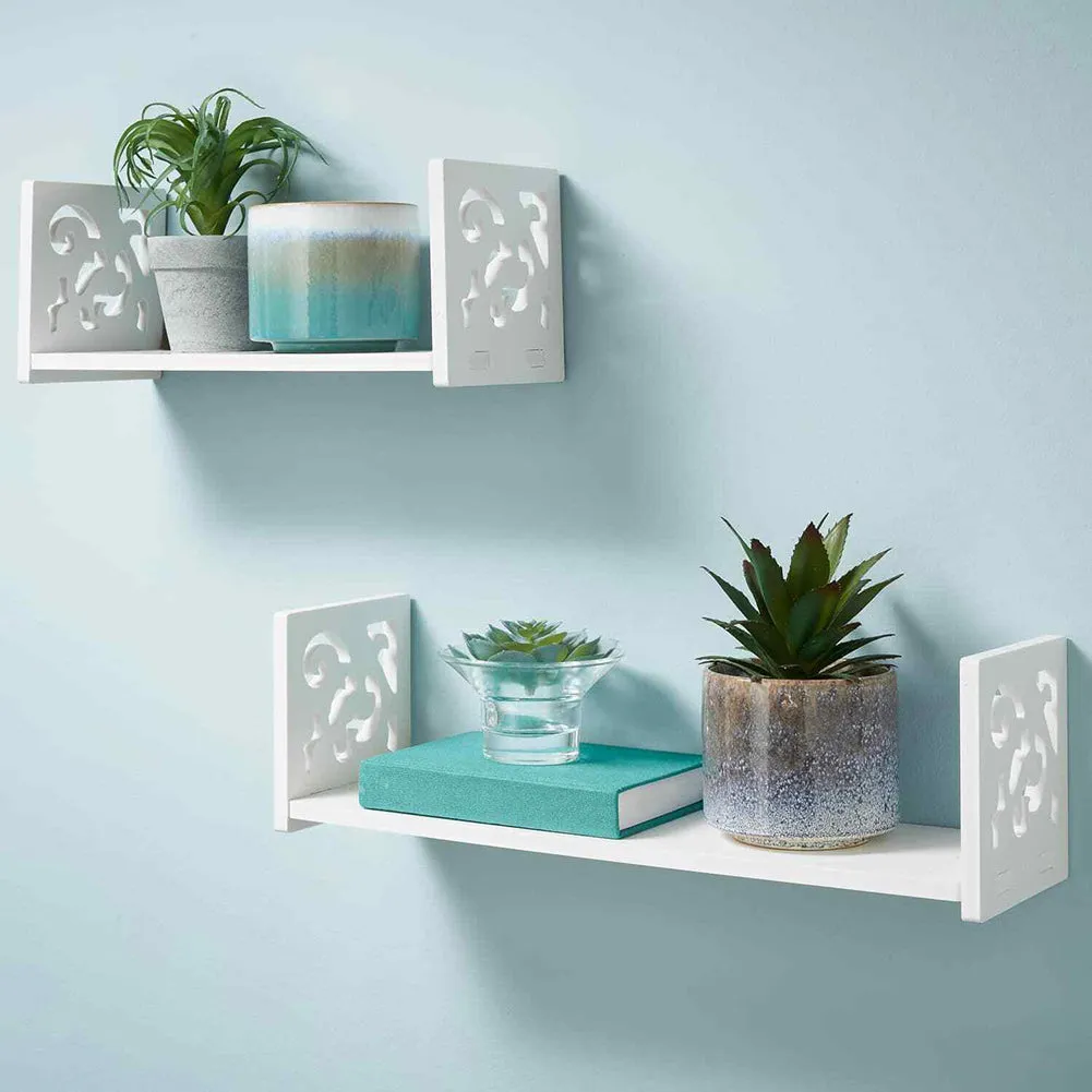 Set of 2 U-Shaped Floating Shelves White WPC Wall Decor