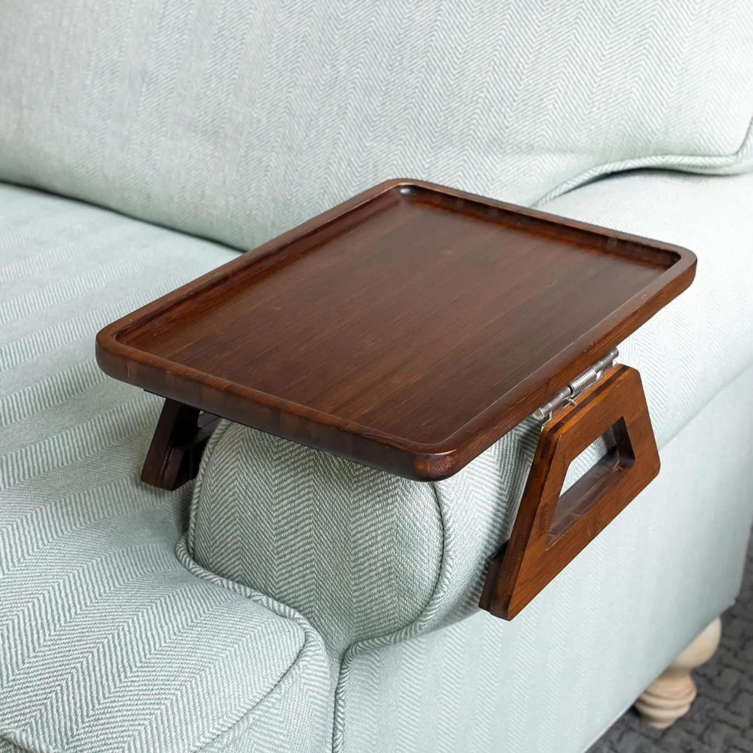 SH SIGNATURE HOME Arm Table Clip on Tray Sofa Table for Wide Couches. Couch Arm Tray Table, Portable Table, TV Table and Side Tables for Brown Regular 13.75 X 9.5Inch