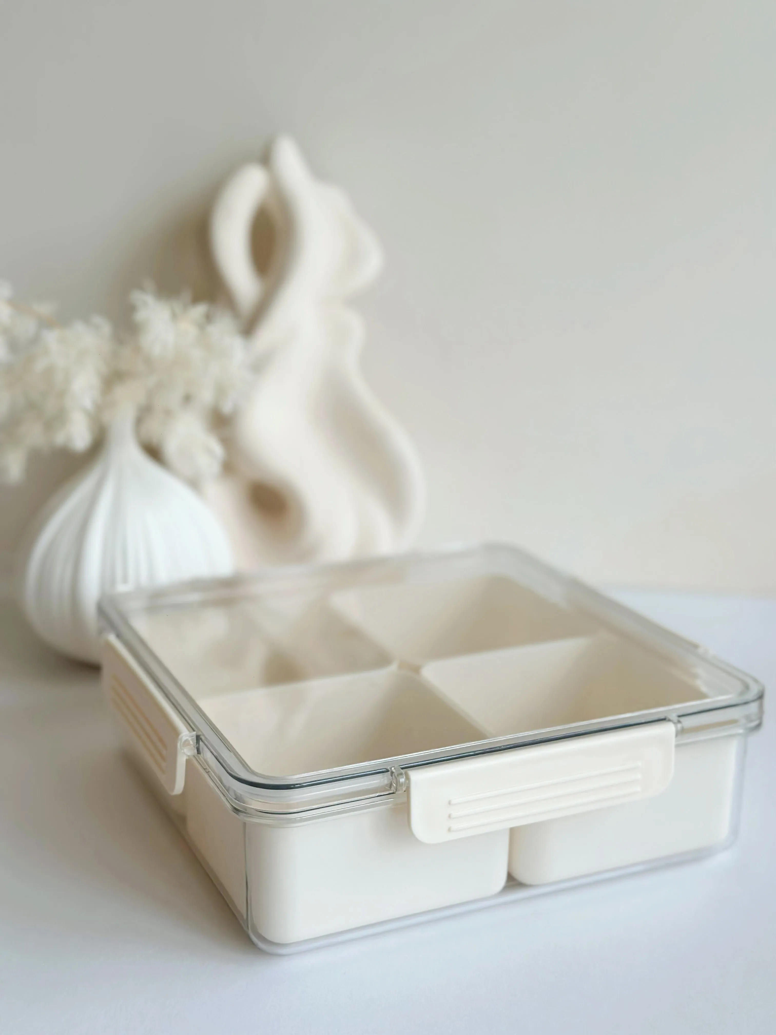 Simple Cream Plastic Serving Tray With Airtight Lid - square