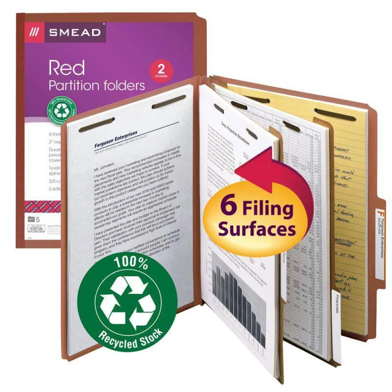 SMEAD 100% RECYCLED PRESSBOARD CLASSIFICATION FOLDER 2" RED