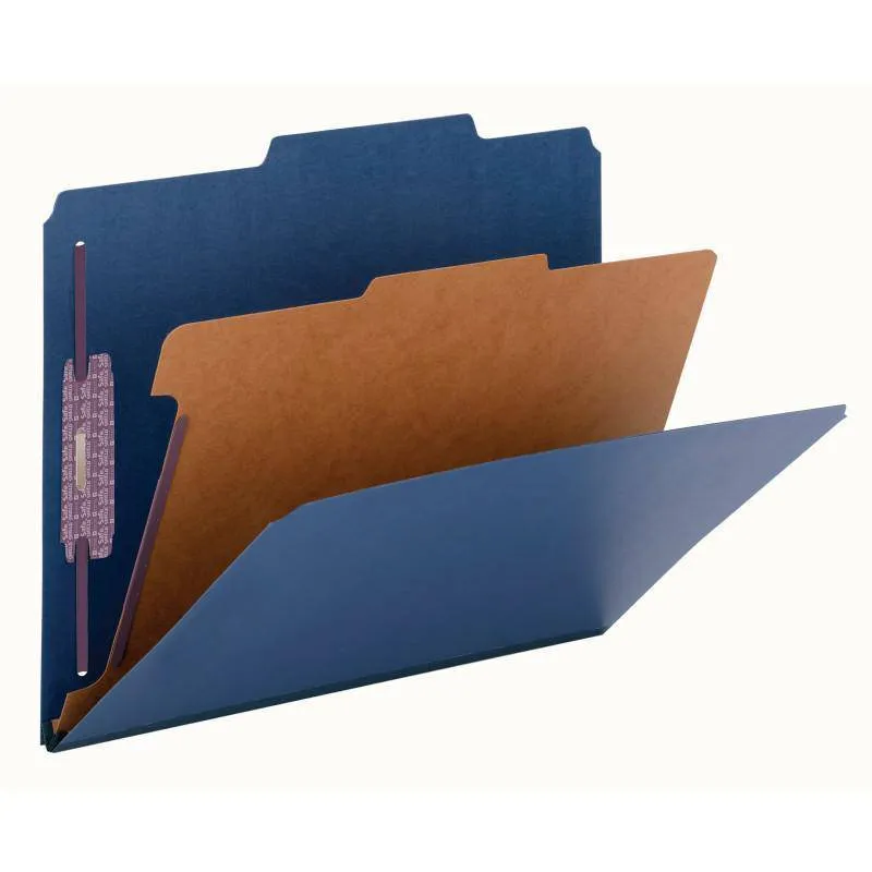 SMEAD PRESSBOARD CLASSIFICATION FILE FOLDER WITH SAFE SHIELD DIVIDER 2" DARK BLUE