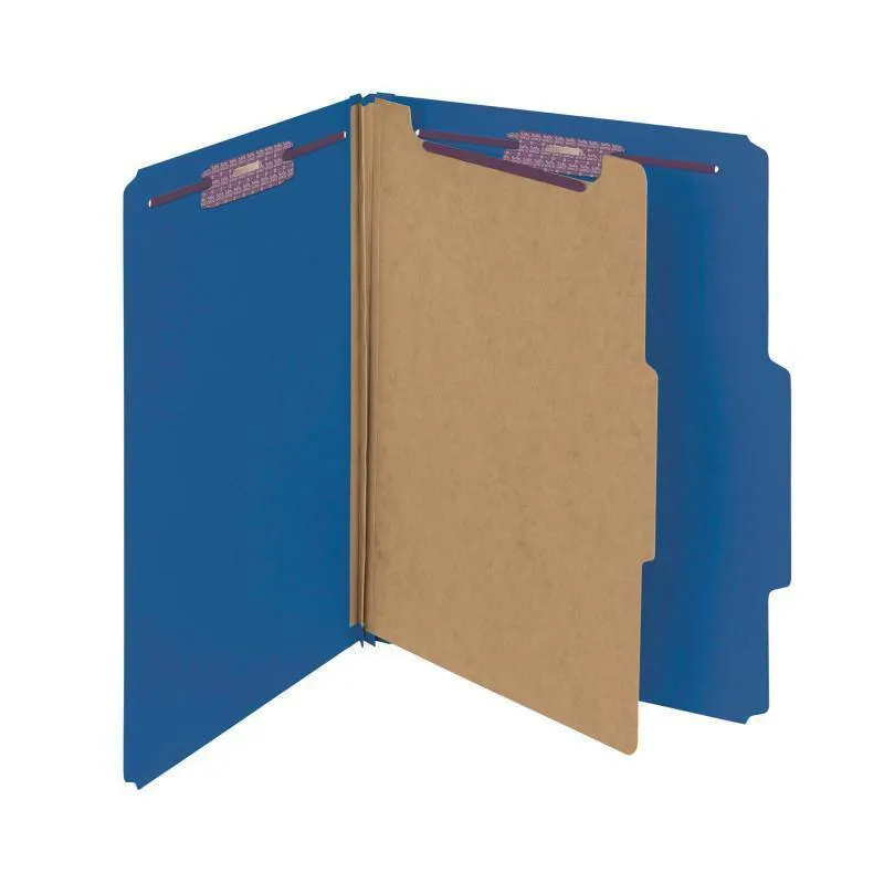 SMEAD PRESSBOARD CLASSIFICATION FILE FOLDER WITH SAFE SHIELD DIVIDER 2" DARK BLUE