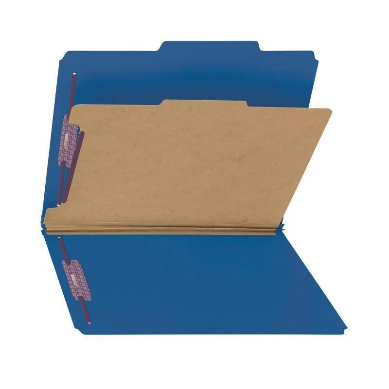 SMEAD PRESSBOARD CLASSIFICATION FILE FOLDER WITH SAFE SHIELD DIVIDER 2" DARK BLUE