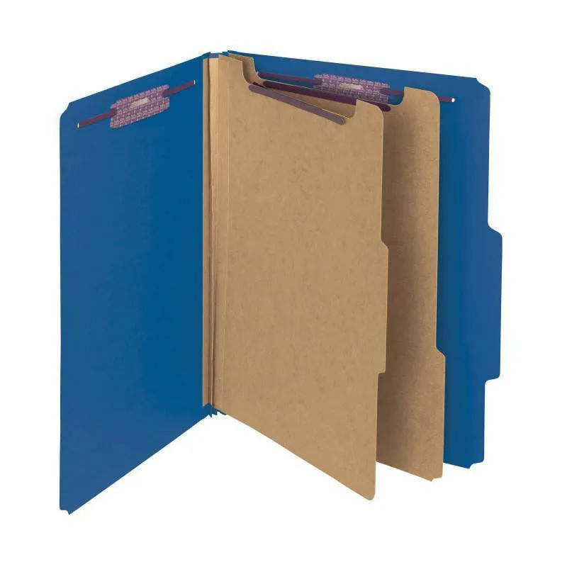 SMEAD PRESSBOARD CLASSIFICATION FILE FOLDER WITH SAFE SHIELD DIVIDERS 2" DARK BLUE