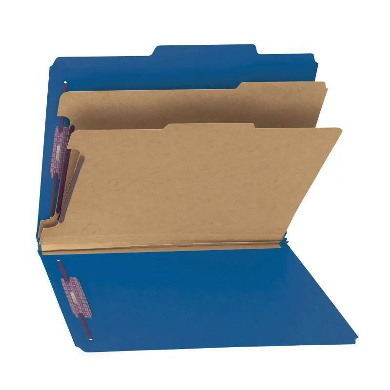 SMEAD PRESSBOARD CLASSIFICATION FILE FOLDER WITH SAFE SHIELD DIVIDERS 2" DARK BLUE