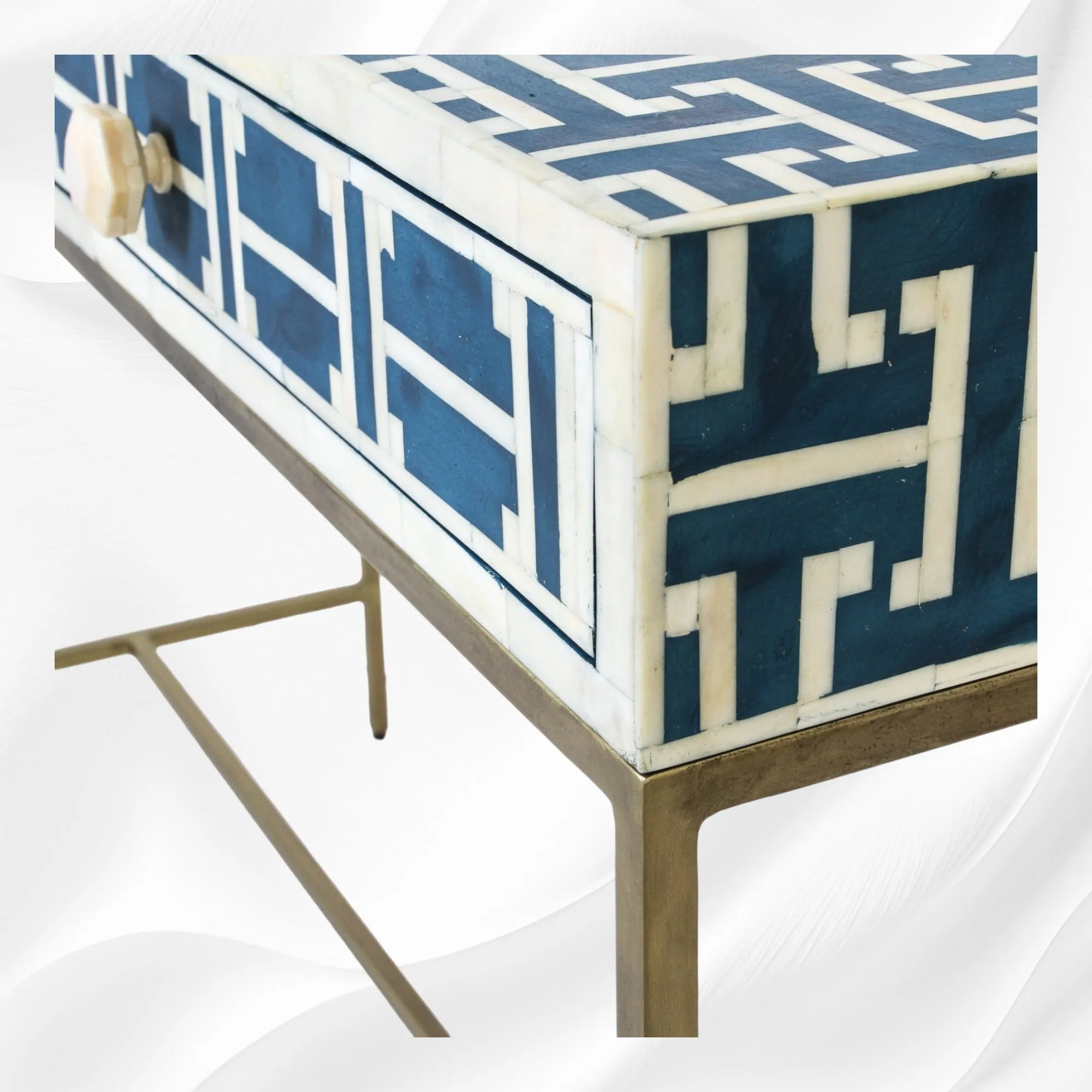 Tetris Bone Inlay 2 Drawer Console Indigo