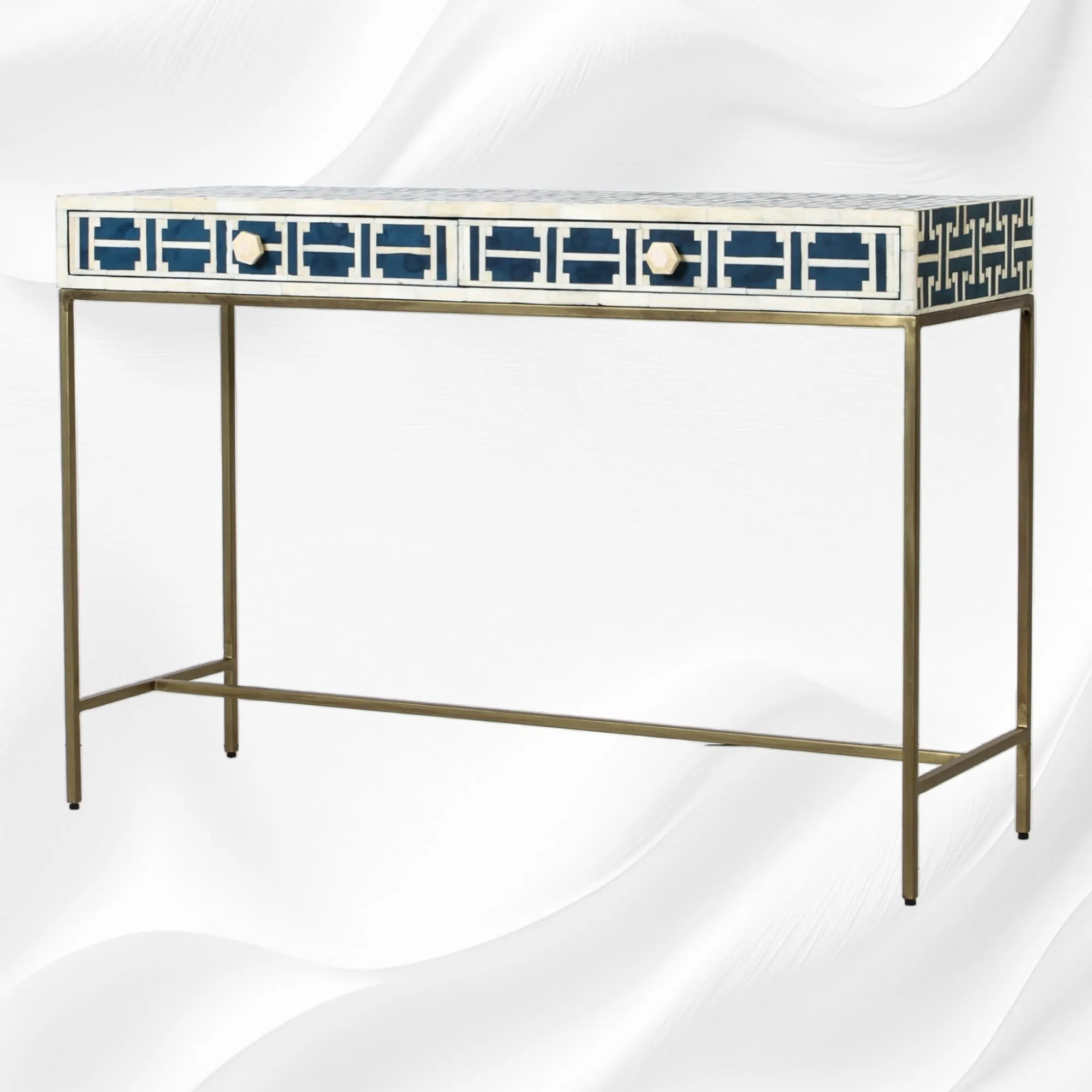 Tetris Bone Inlay 2 Drawer Console Indigo