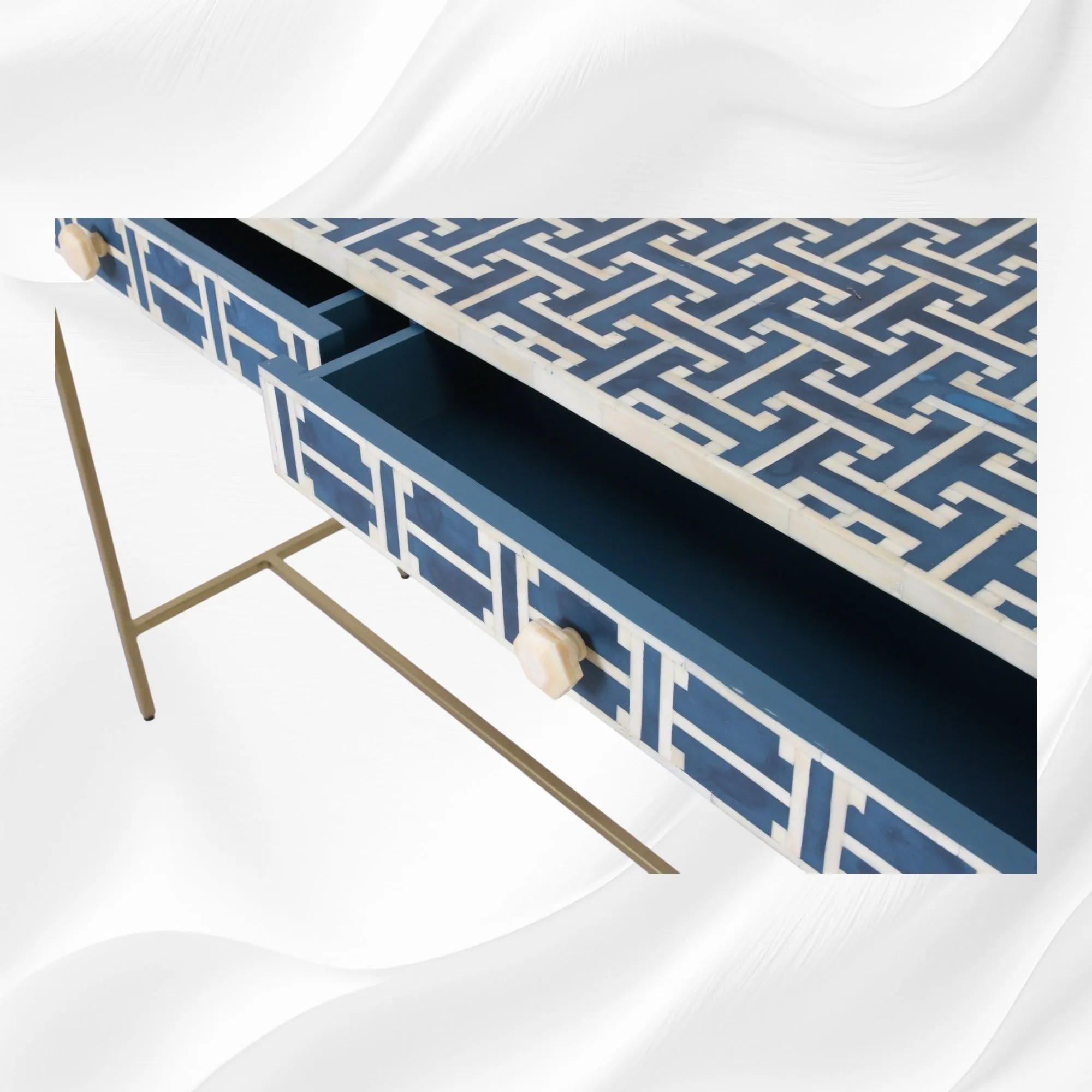 Tetris Bone Inlay 2 Drawer Console Indigo