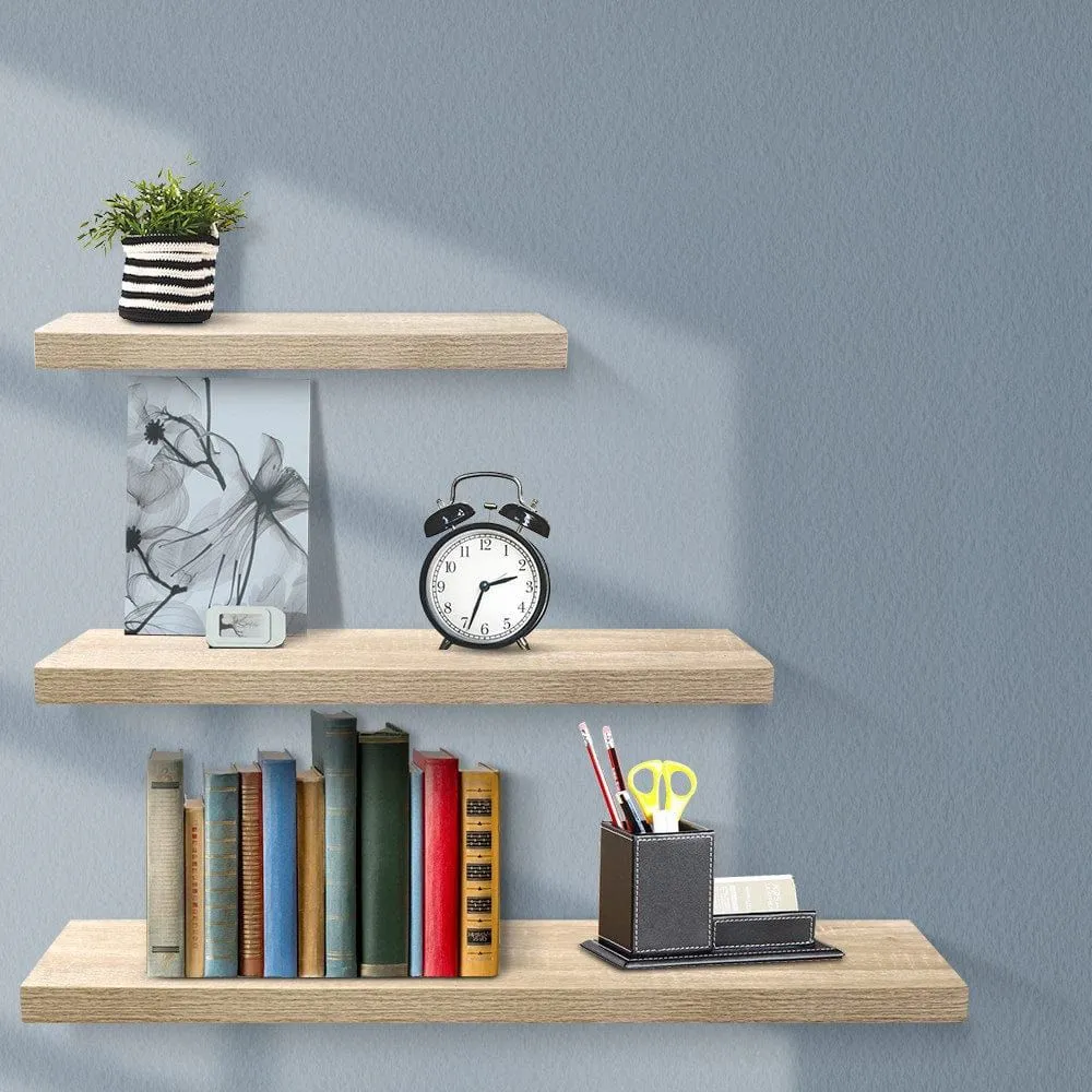 Three Piece Wall Floating Shelf Set DIY Mount Storage Book Display Rack Oak