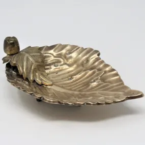 Trinket Dish, Brass Figural Leaf, India, Vintage