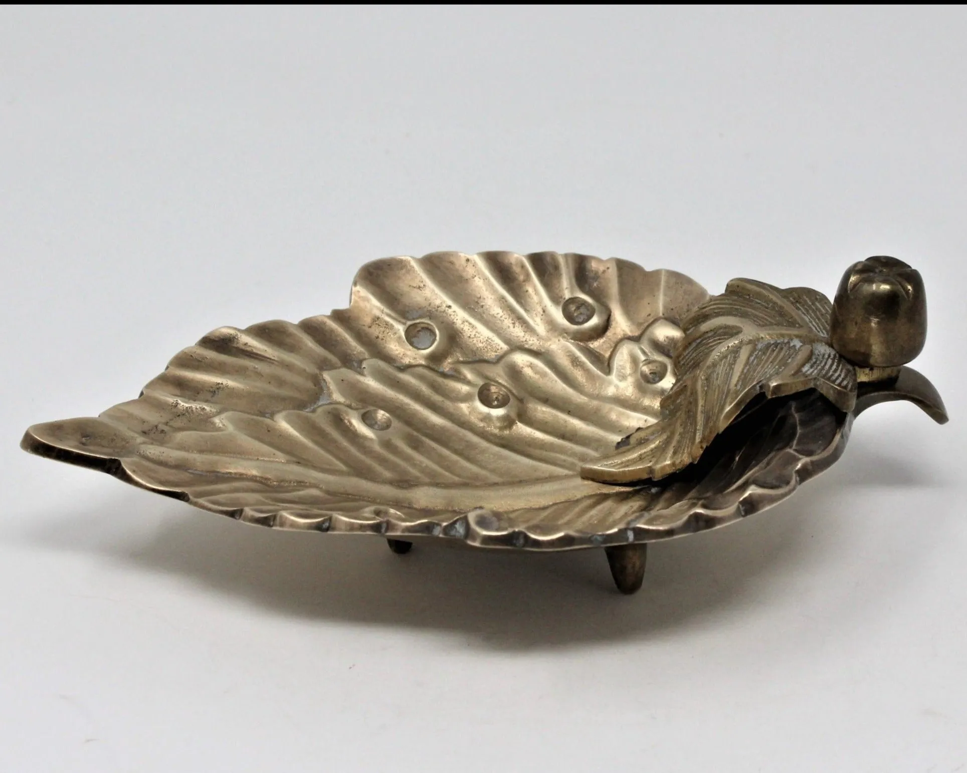 Trinket Dish, Brass Figural Leaf, India, Vintage