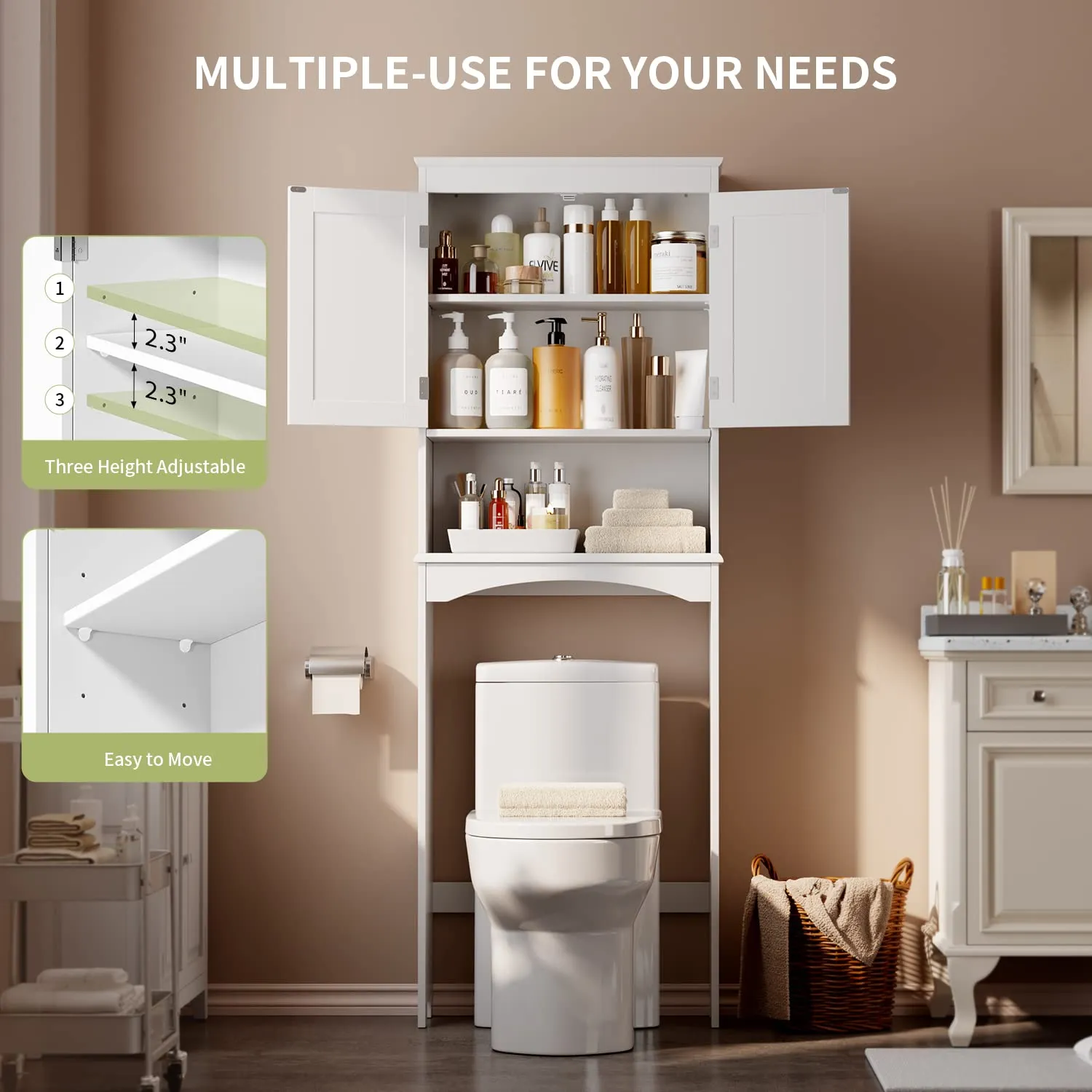 Victure AP12 Over The Toilet Storage Cabinet with Adjustable Shelf and Double Doors