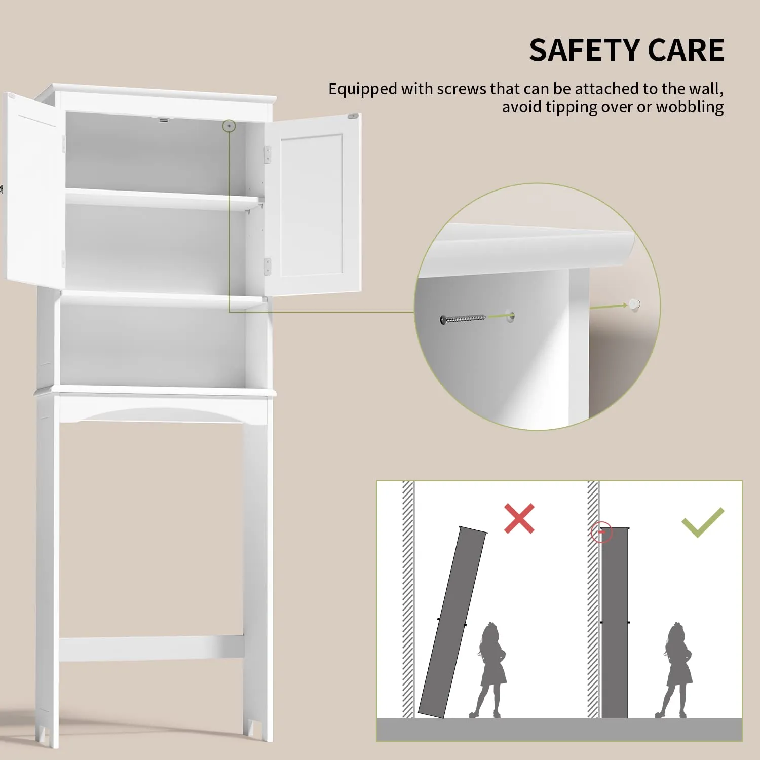 Victure AP12 Over The Toilet Storage Cabinet with Adjustable Shelf and Double Doors