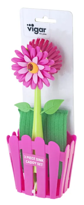 Vigar Flower Power 3pc Sink Caddy Set (Pink or Orange Colour)