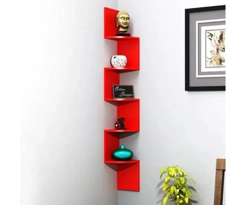 Wooden Fancy Zigzag Wall Mount Floating Corner Wall Shelf