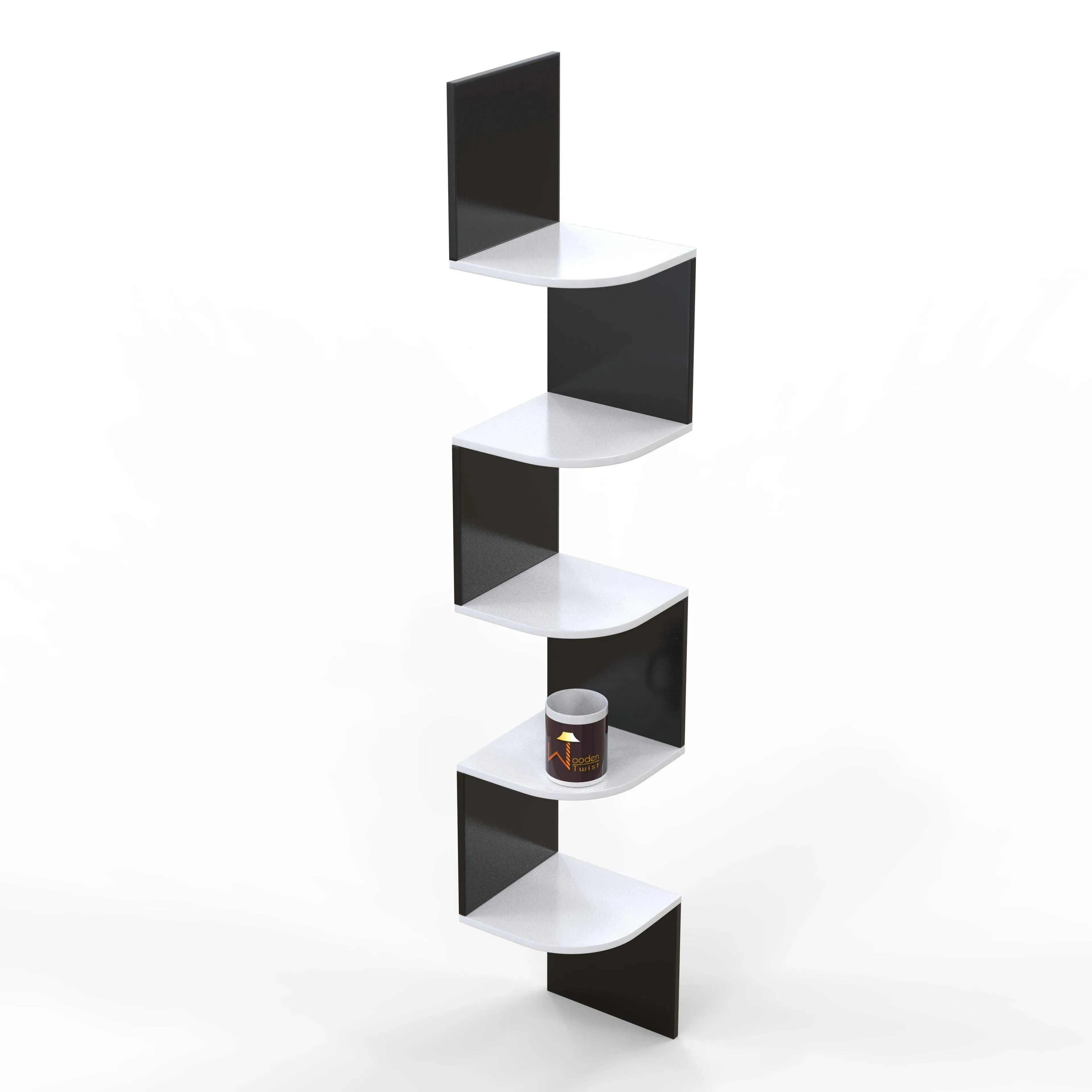 Wooden Fancy Zigzag Wall Mount Floating Corner Wall Shelf