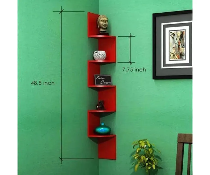 Wooden Fancy Zigzag Wall Mount Floating Corner Wall Shelf