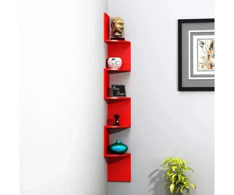 Wooden Fancy Zigzag Wall Mount Floating Corner Wall Shelf