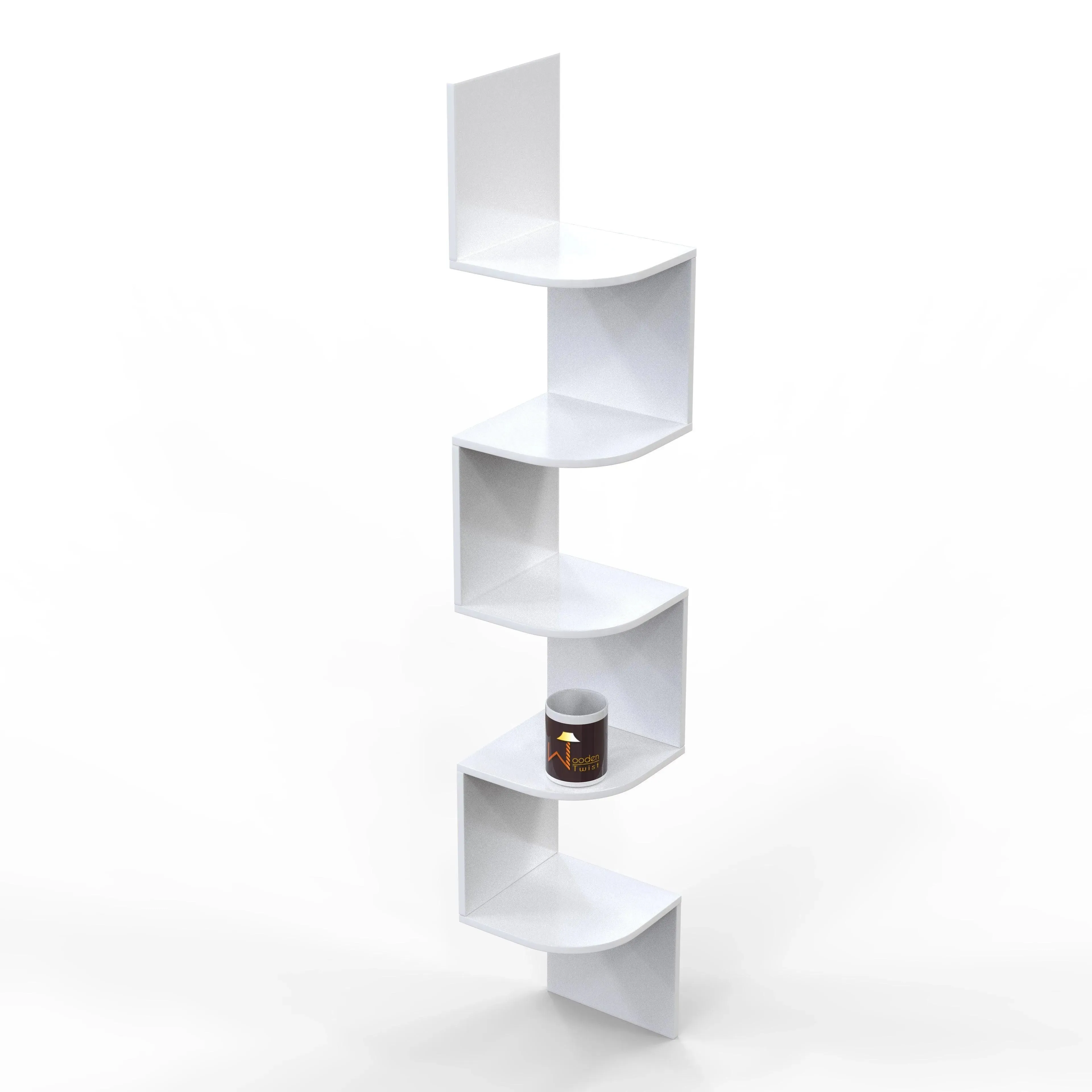 Wooden Fancy Zigzag Wall Mount Floating Corner Wall Shelf