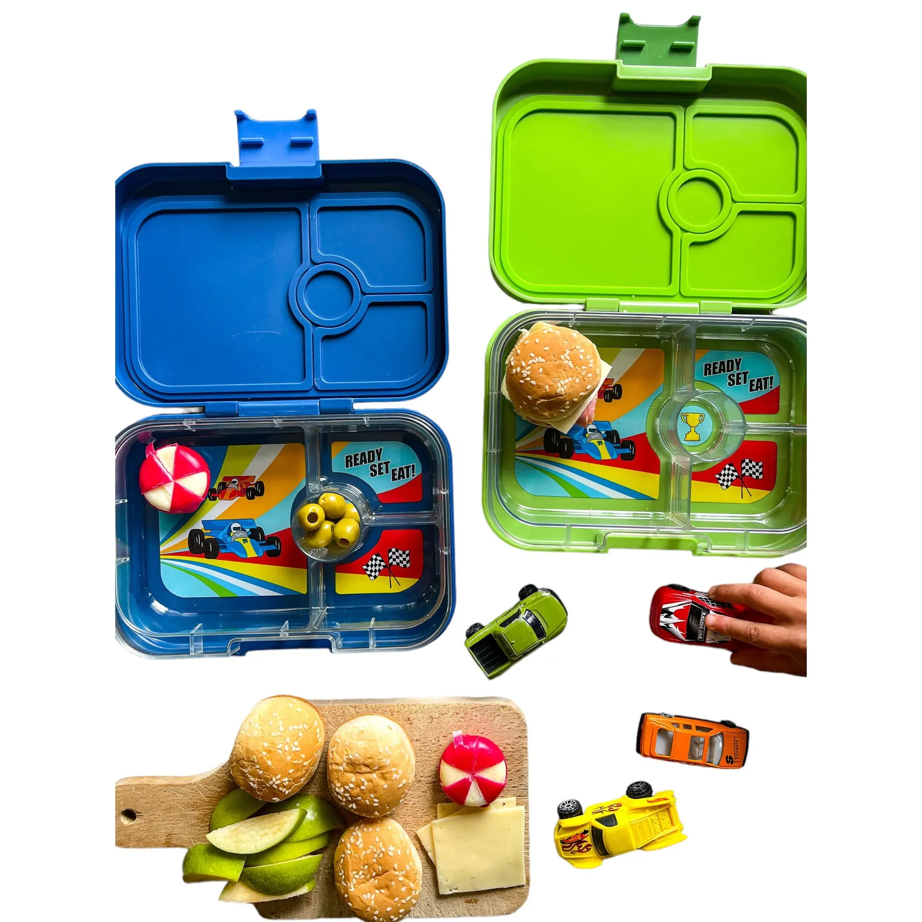 Yumbox Panino - 4 Compartment Lunch Box - Matcha Green Race Cars