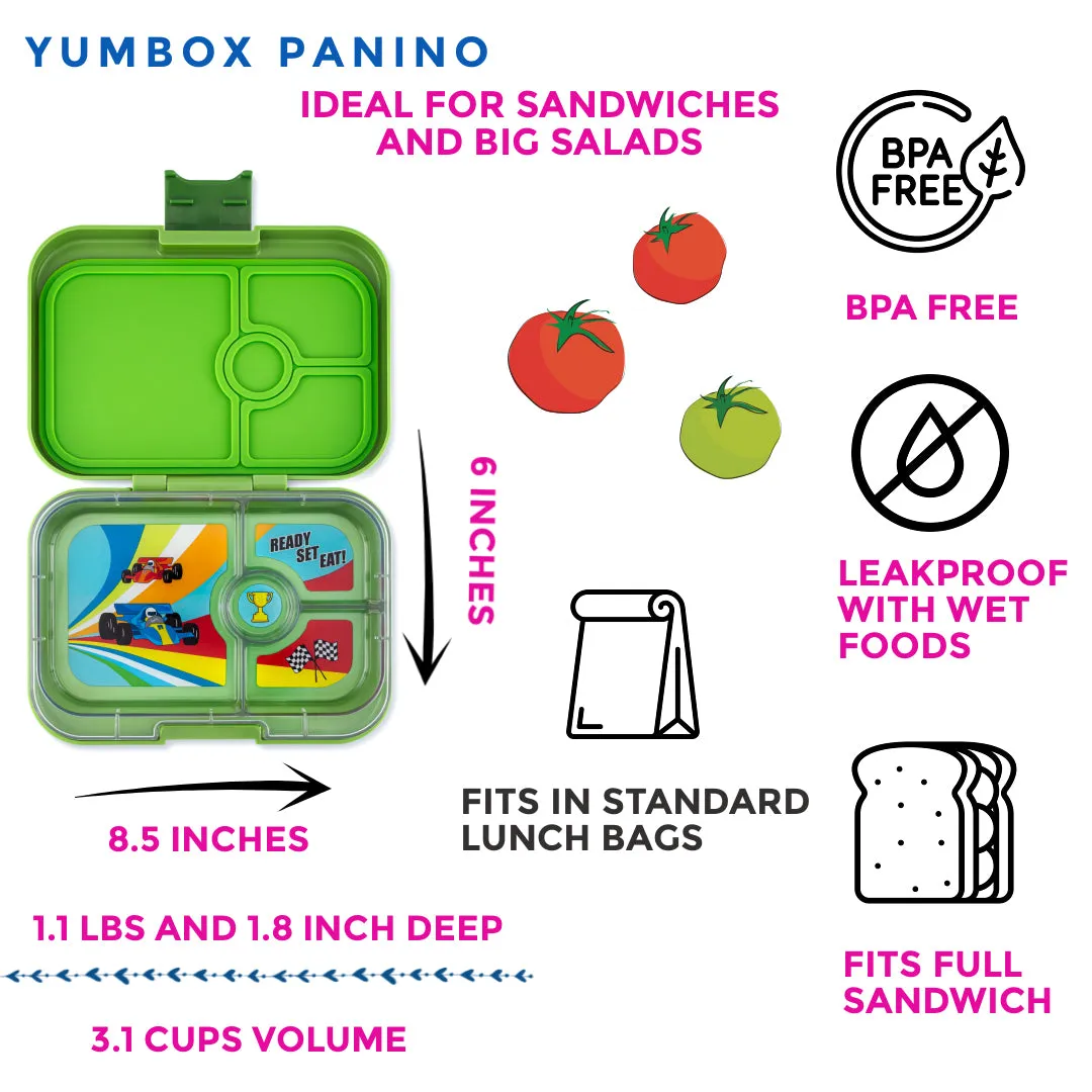 Yumbox Panino - 4 Compartment Lunch Box - Matcha Green Race Cars