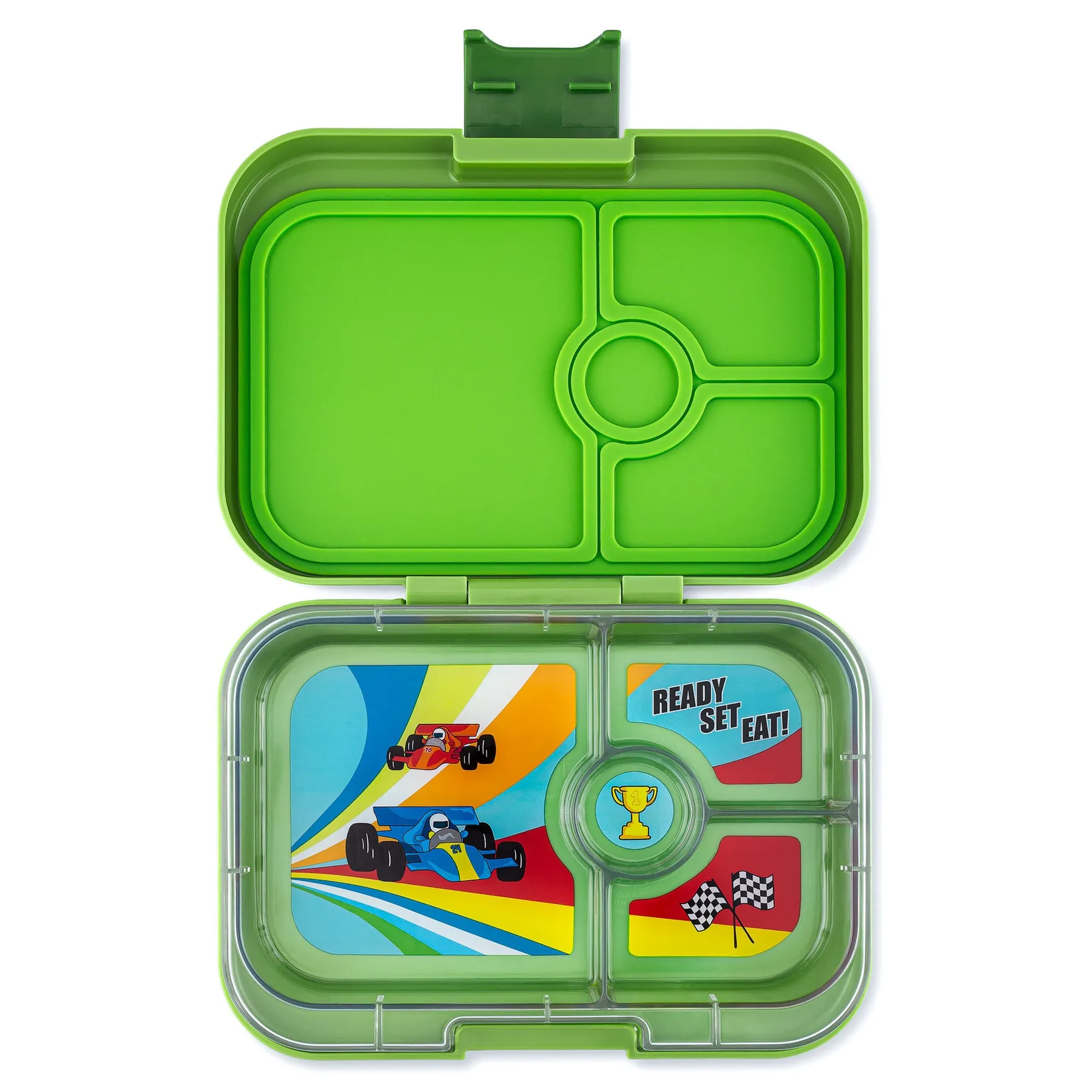 Yumbox Panino - 4 Compartment Lunch Box - Matcha Green Race Cars