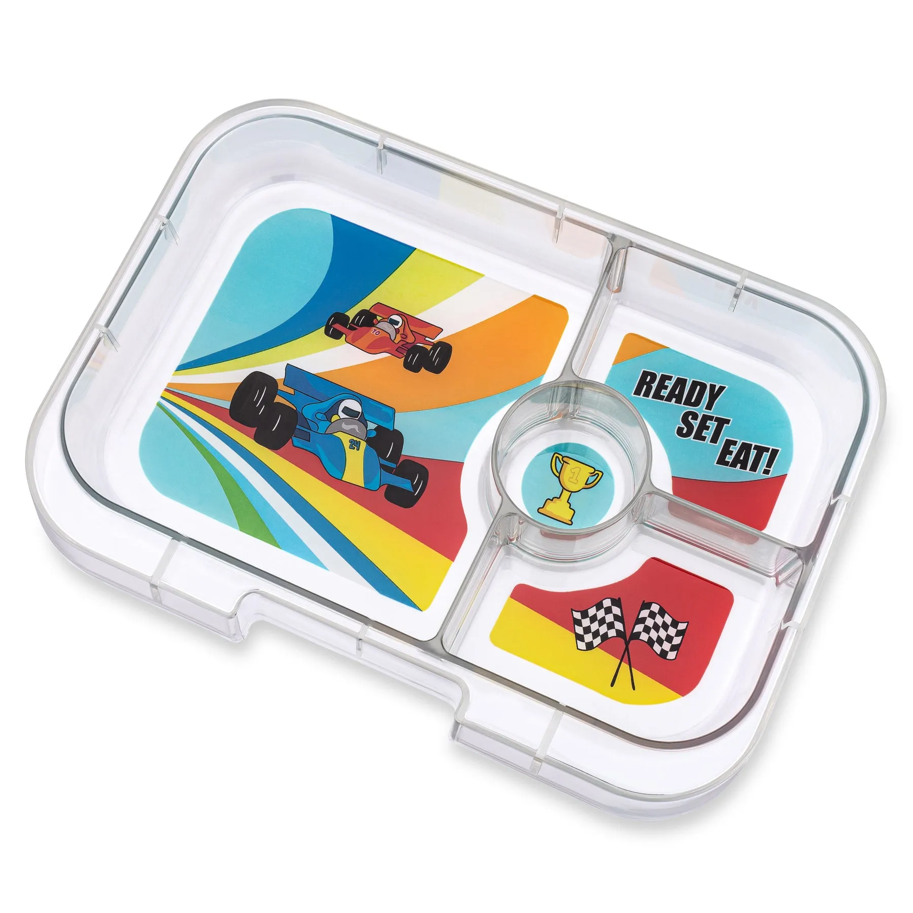 Yumbox Panino - 4 Compartment Lunch Box - Monte Carlo Blue Race Cars