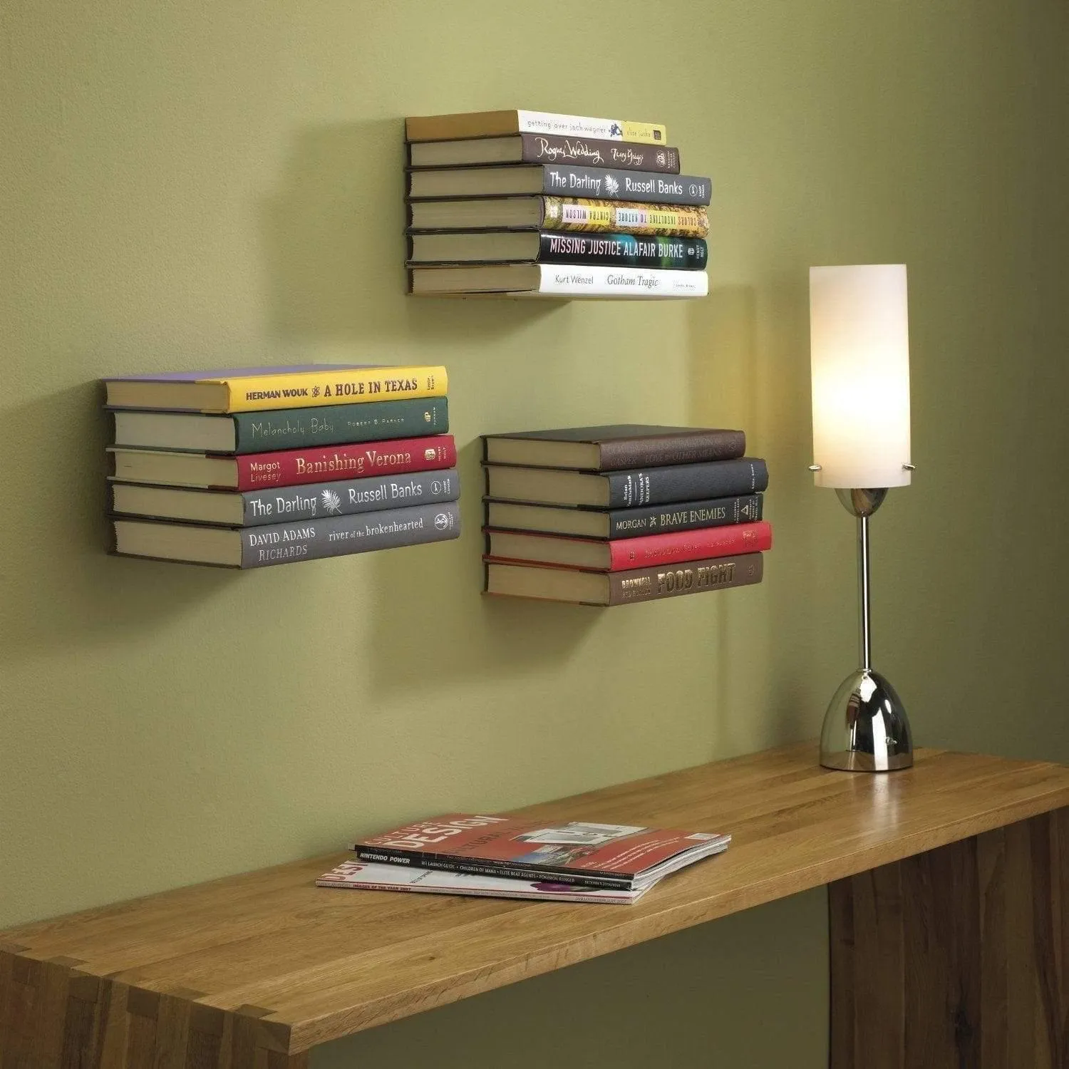 Zeta Metal Shelves Invisible Wall Mount Bookshelves, White, Set of 6